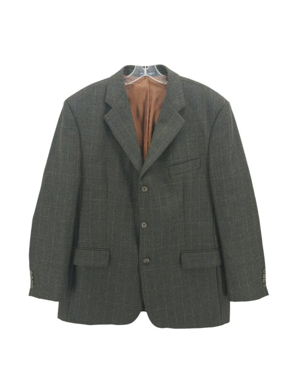 AMHERST & BROCK Olive Check Blazer Jacket Superfine Wool MADE IN ENGLAND 43R